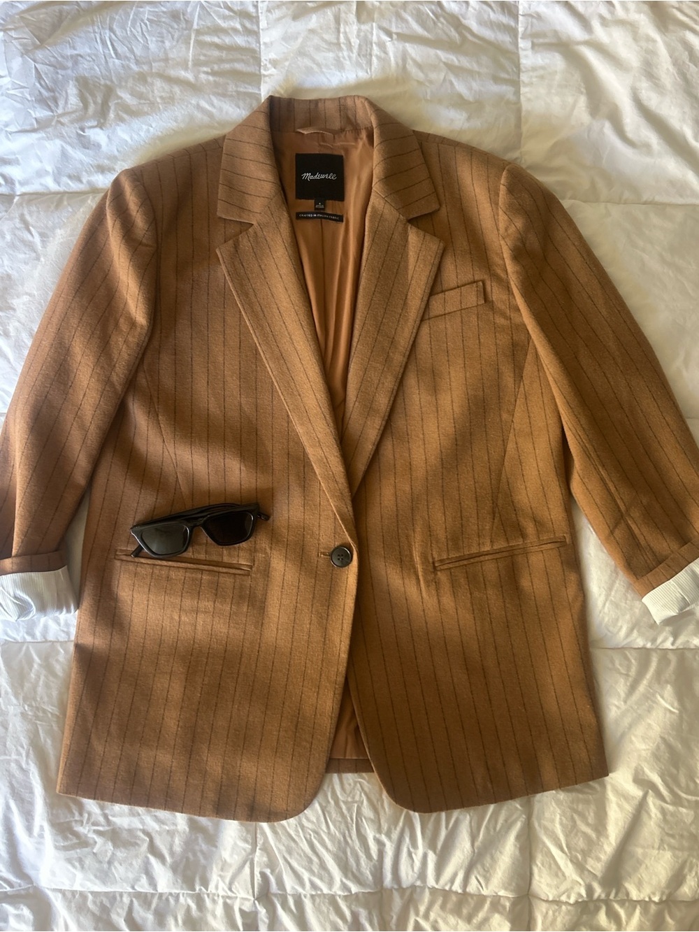 Madewell Camel Brown Pinstripe Blazer Jacket Women’s Size 6 Tailored Career Chic